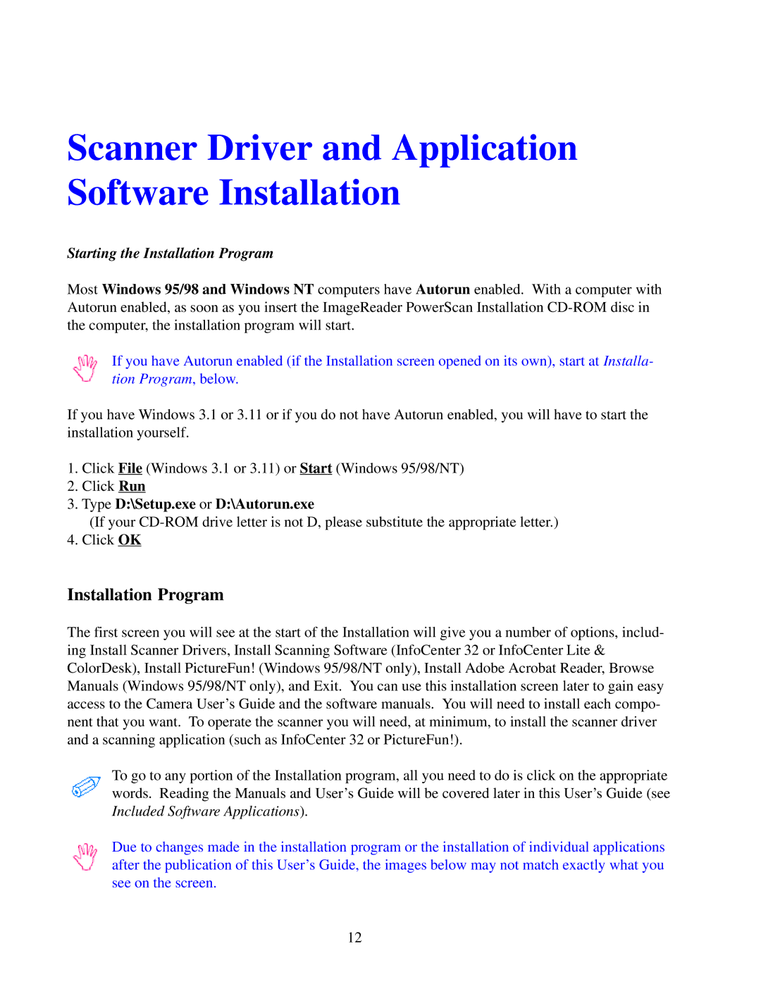 IBM Ricoh FB750 manual Scanner Driver and Application Software Installation, Installation Program 