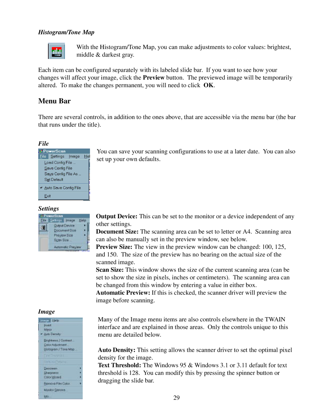 IBM Ricoh FB750 manual Menu Bar, Histogram/Tone Map, File, Settings, Image 