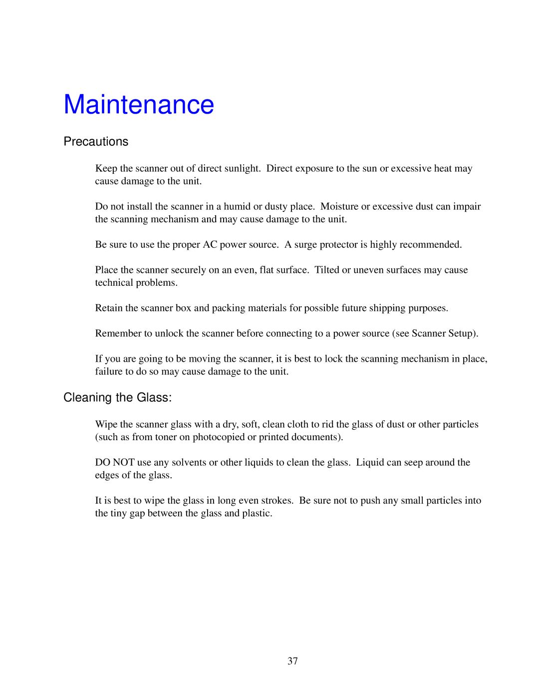 IBM Ricoh FB750 manual Maintenance, Precautions, Cleaning the Glass 