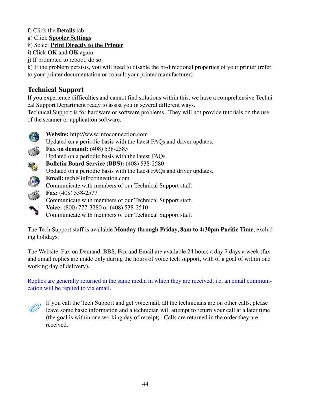 IBM Ricoh FB750 manual Technical Support, Click Spooler Settings Select Print Directly to the Printer, Fax on demand 408 