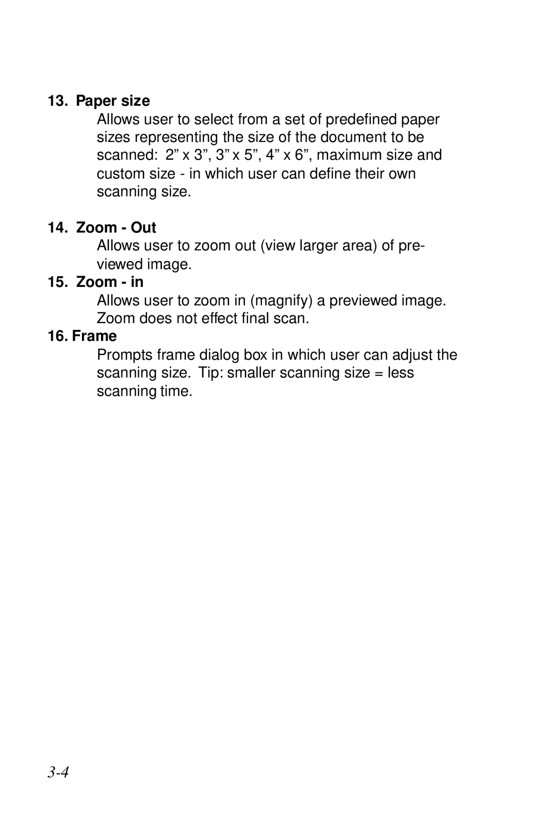 IBM Ricoh ScanPro user manual Paper size, Zoom Out, Frame 