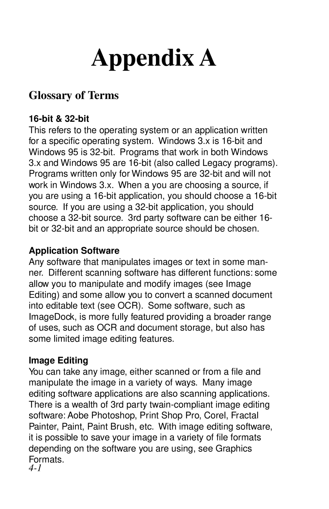 IBM Ricoh ScanPro user manual Glossary of Terms, Bit & 32-bit, Application Software, Image Editing 