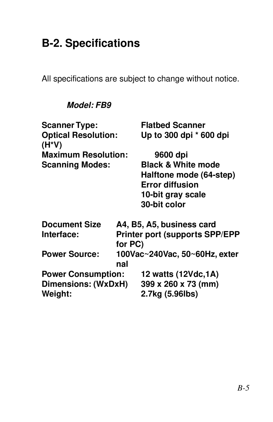 IBM Ricoh ScanPro user manual Specifications 