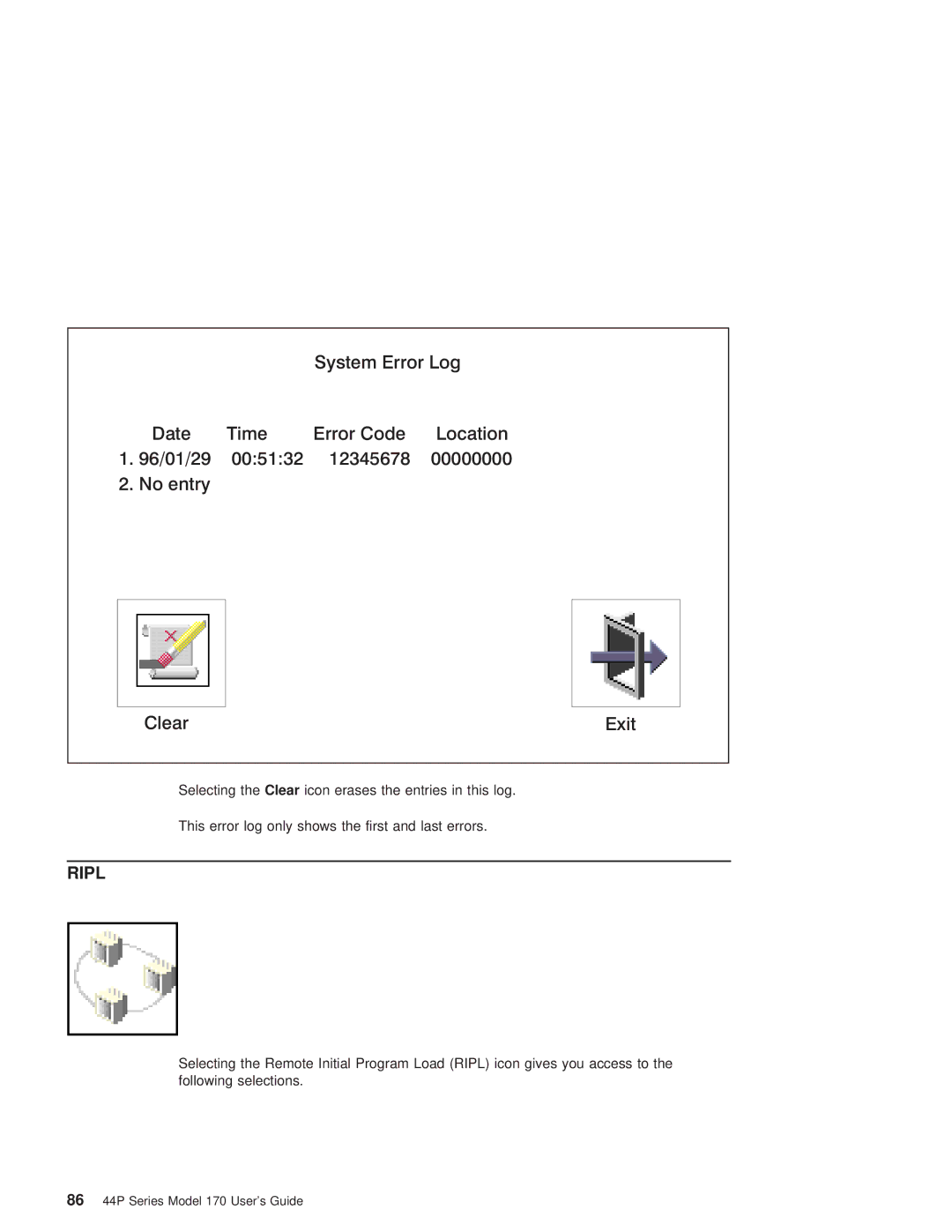 IBM RS/6000 44P manual System Error Log 