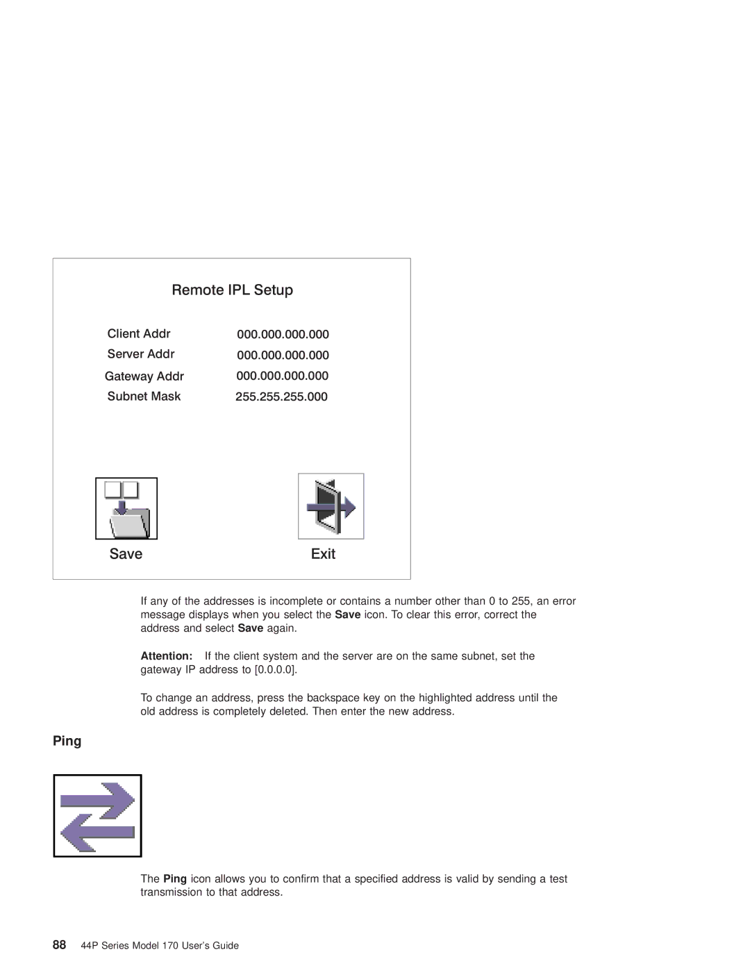 IBM RS/6000 44P manual Save Exit, Ping 