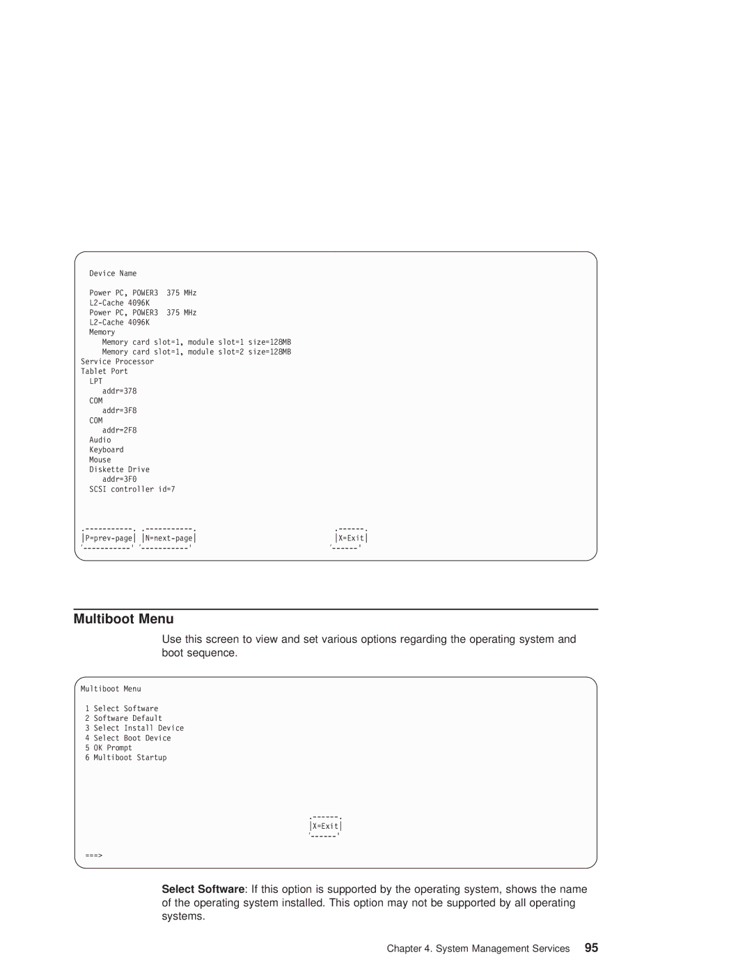 IBM RS/6000 44P manual Multiboot Menu 