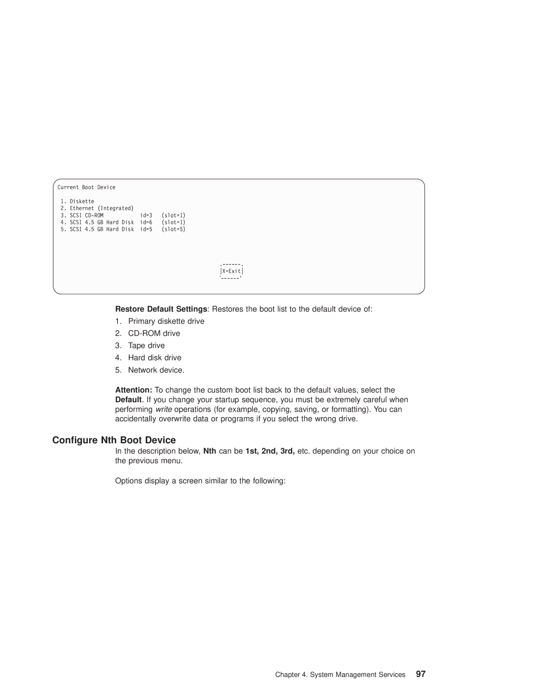 IBM RS/6000 44P manual Configure Nth Boot Device 