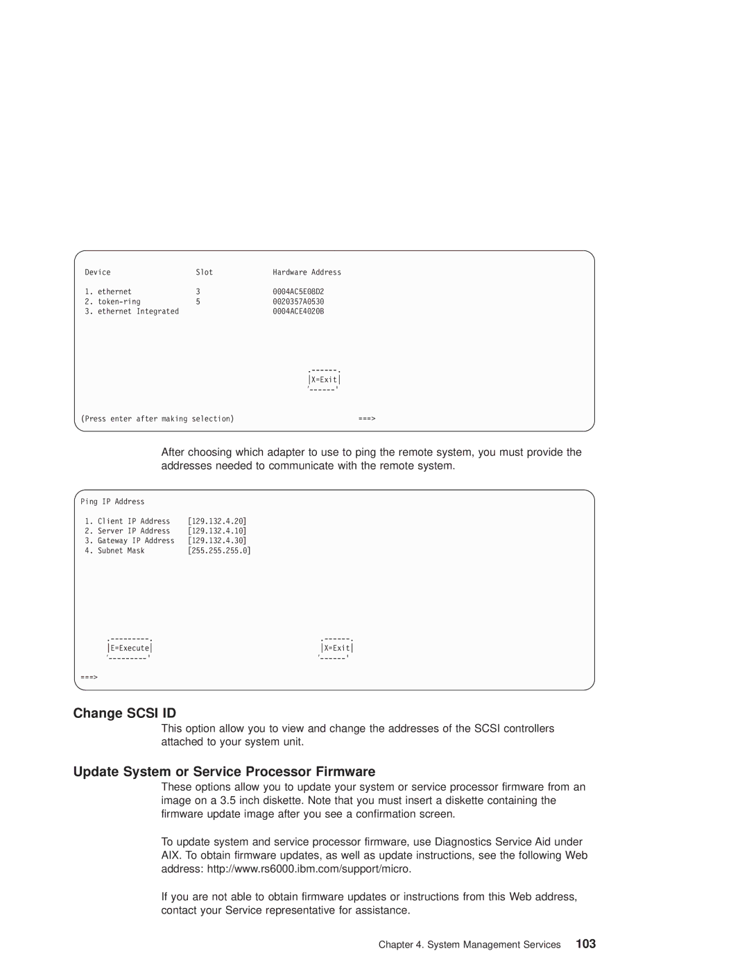 IBM RS/6000 44P manual Change Scsi ID, Update System or Service Processor Firmware 