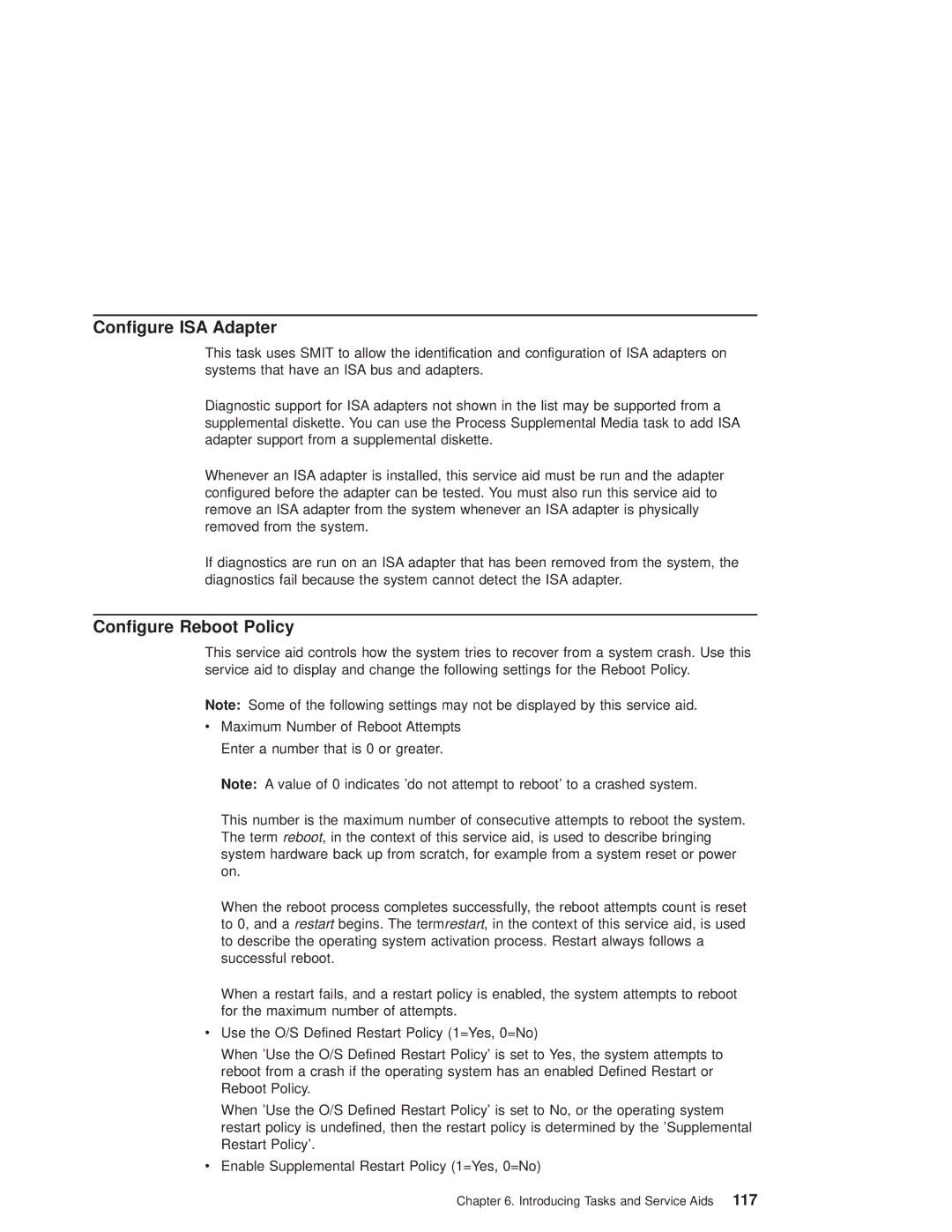 IBM RS/6000 44P manual Configure ISA Adapter, Configure Reboot Policy 