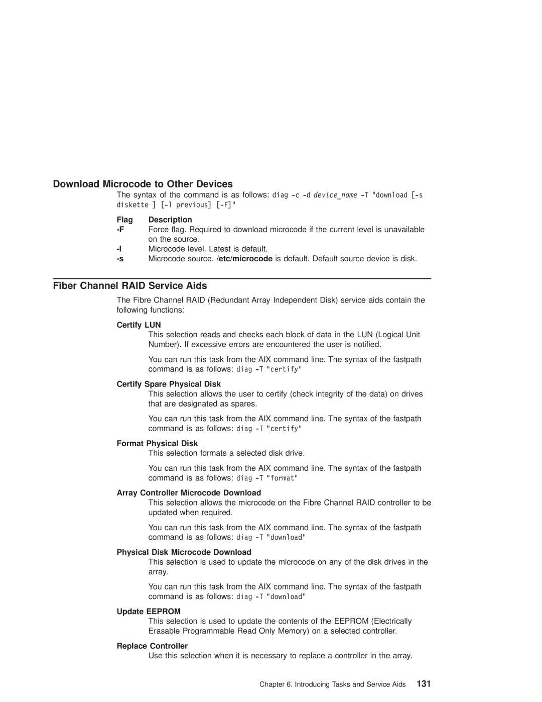 IBM RS/6000 44P manual Download Microcode to Other Devices, Fiber Channel RAID Service Aids 