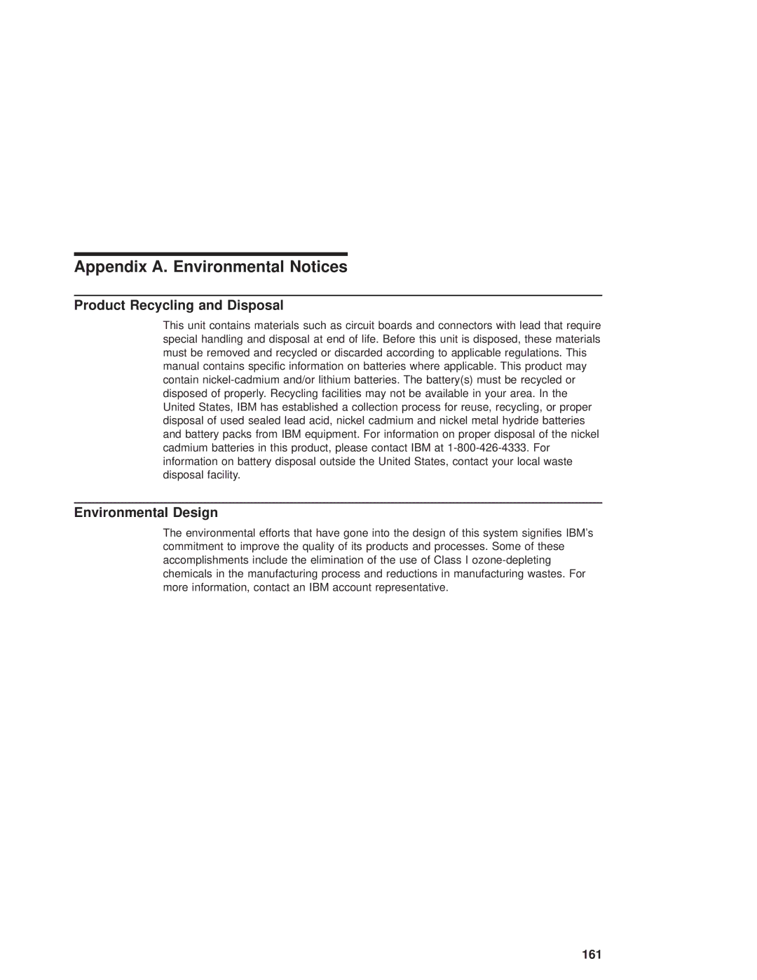 IBM RS/6000 44P manual Appendix A. Environmental Notices, Product Recycling and Disposal, Environmental Design 