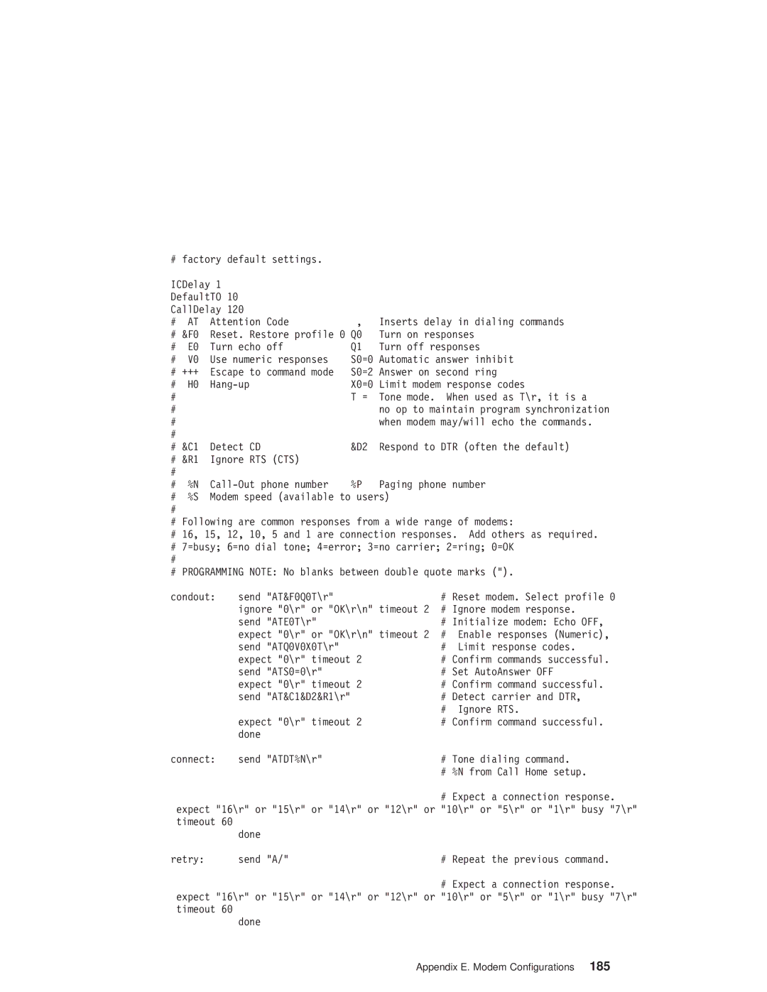 IBM RS/6000 44P manual Appendix E. Modem Configurations 