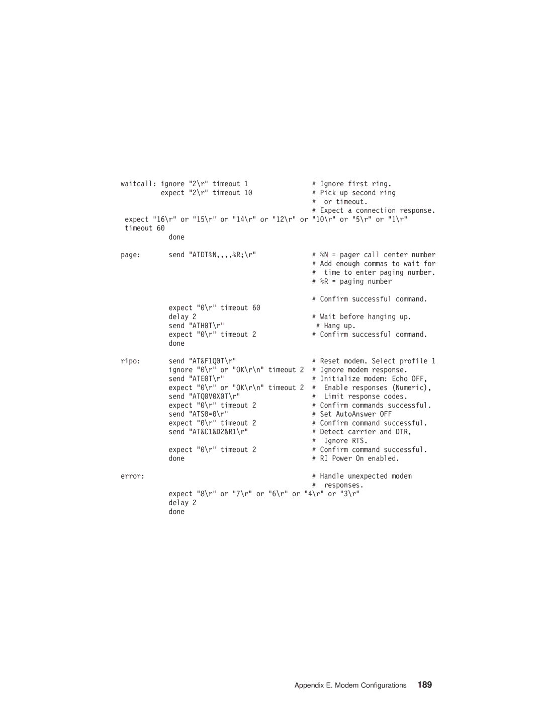 IBM RS/6000 44P manual Appendix E. Modem Configurations 