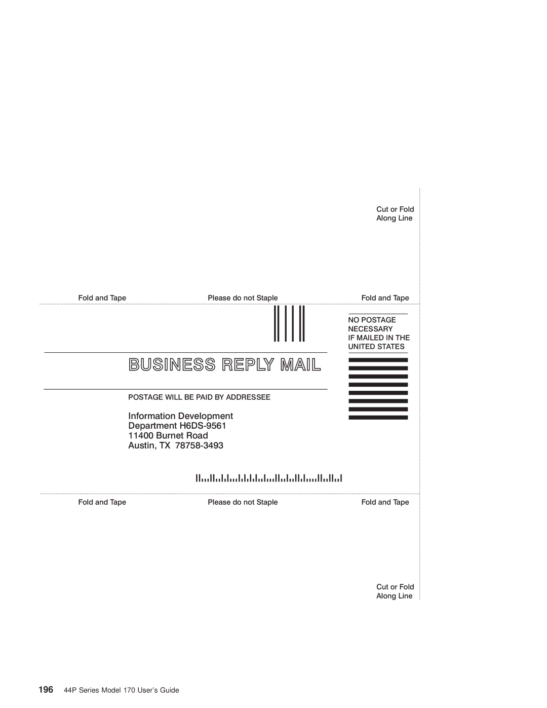 IBM RS/6000 44P manual Business Reply Mail 