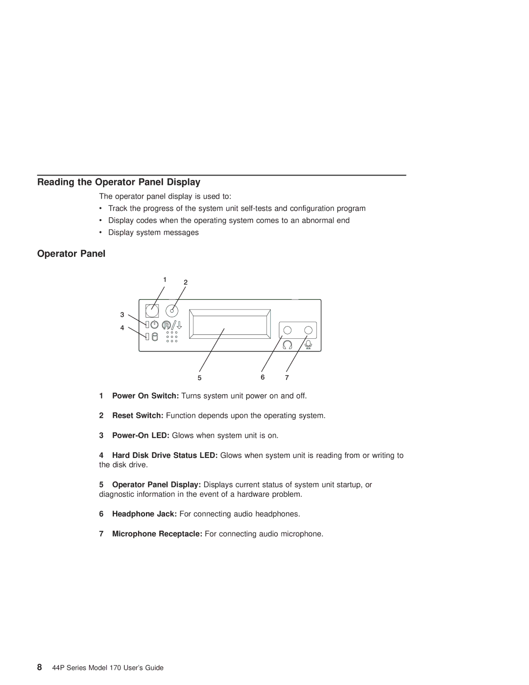 IBM RS/6000 44P manual Reading the Operator Panel Display 