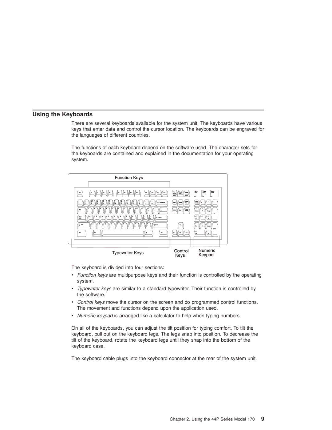 IBM RS/6000 44P manual Using the Keyboards, Function Keys 