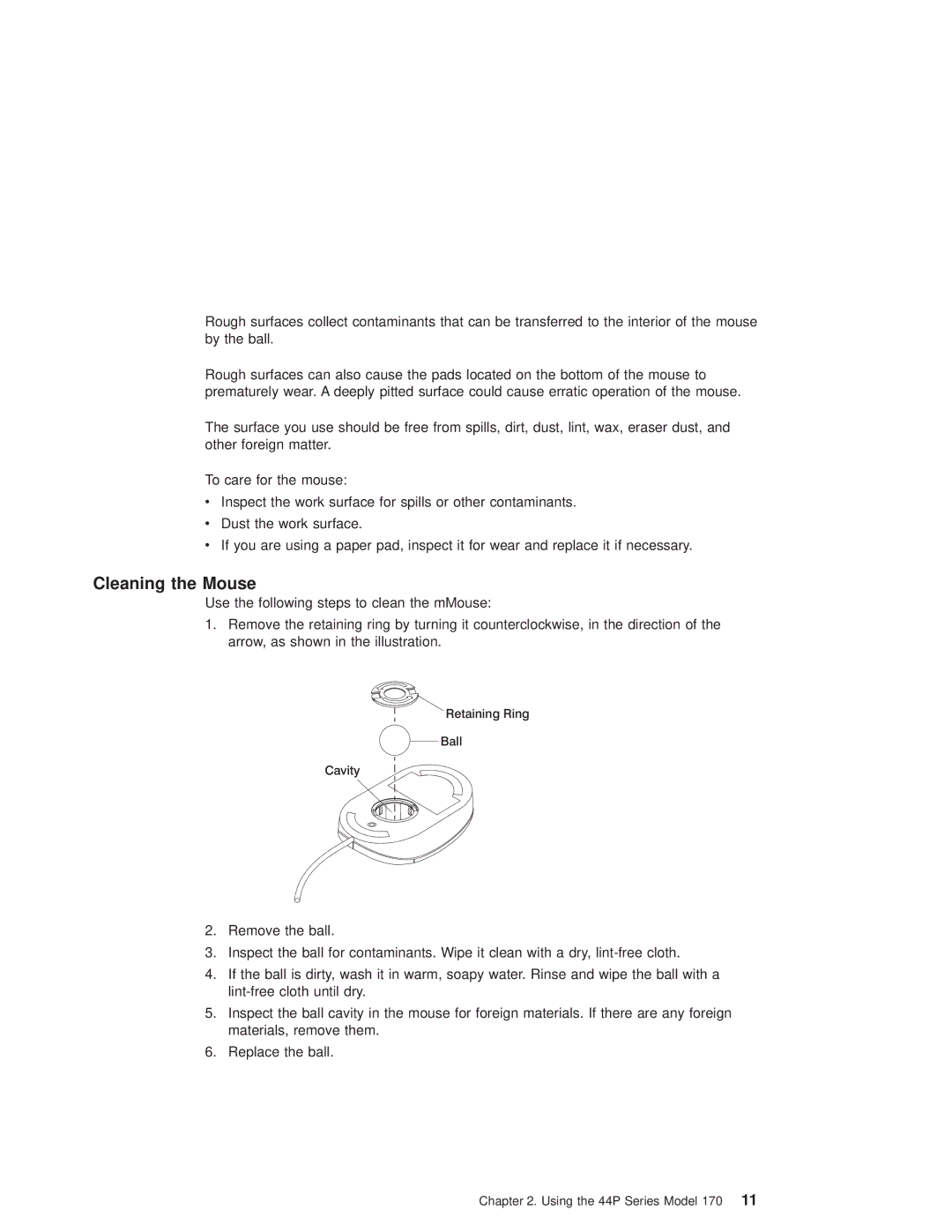 IBM RS/6000 44P manual Cleaning the Mouse 