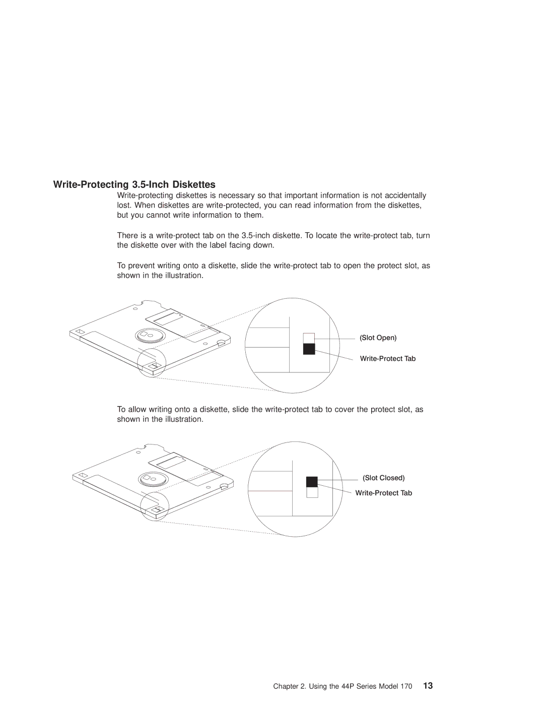 IBM RS/6000 44P manual Write-Protecting 3.5-Inch Diskettes 