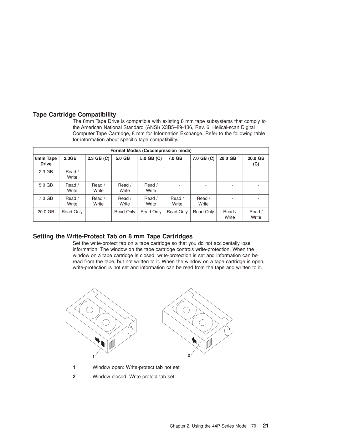 IBM RS/6000 44P manual Tape Cartridge Compatibility, Setting the Write-Protect Tab on 8 mm Tape Cartridges 