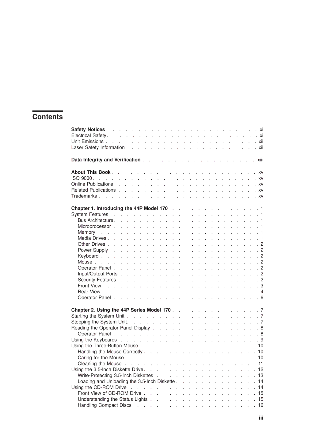 IBM RS/6000 44P manual Contents 