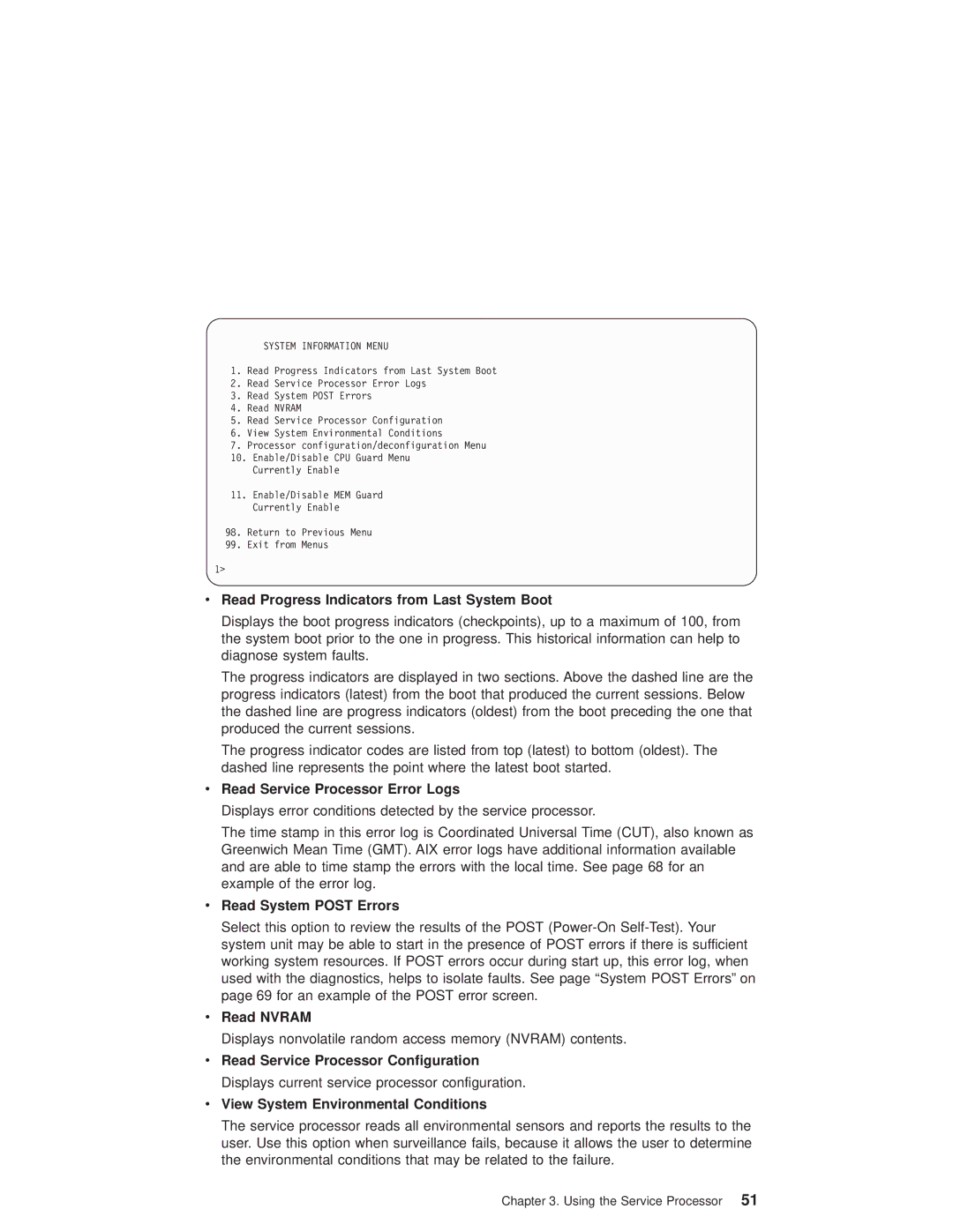 IBM RS/6000 44P manual Read Service Processor Error Logs, Read Nvram 