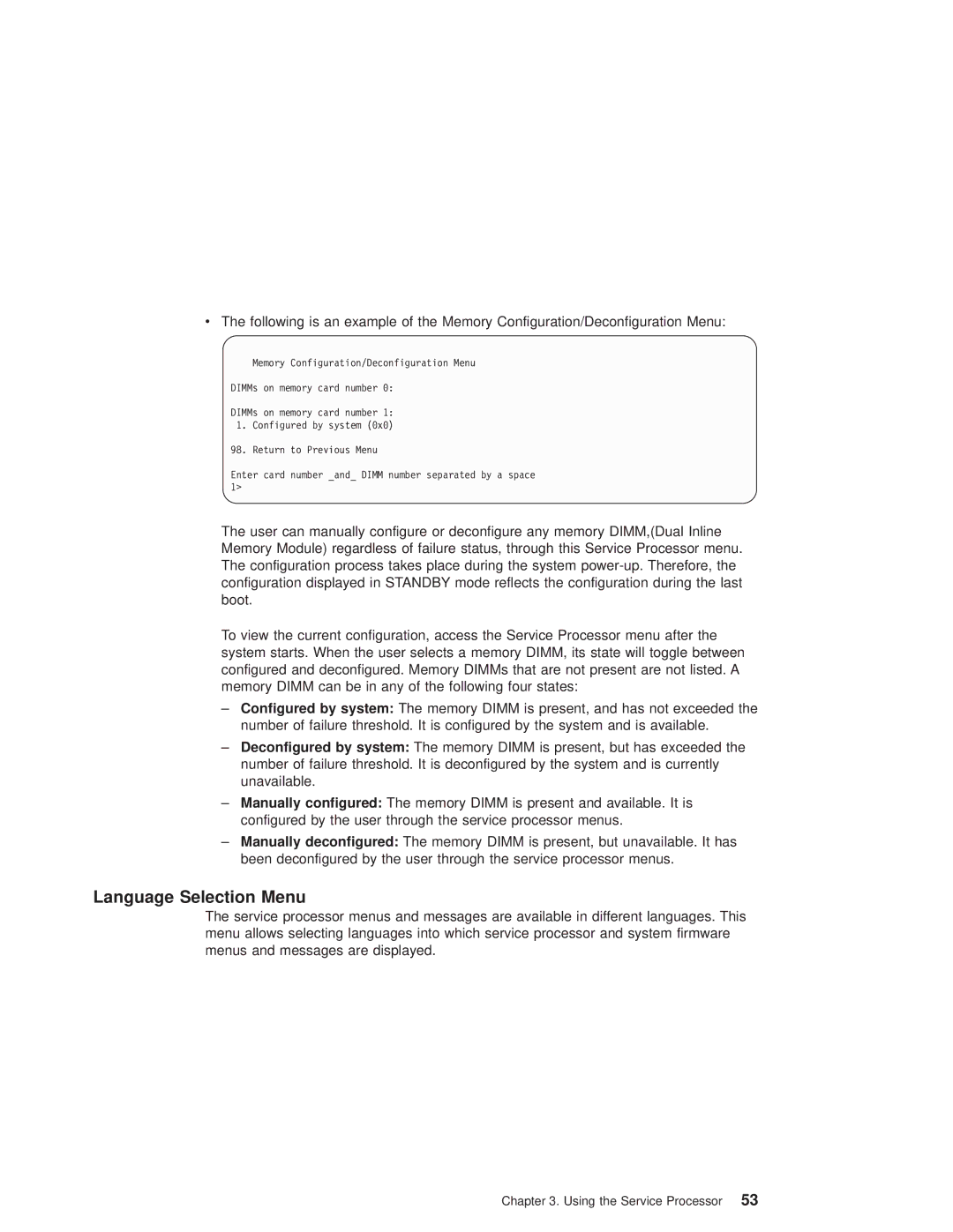 IBM RS/6000 44P manual Language Selection Menu 