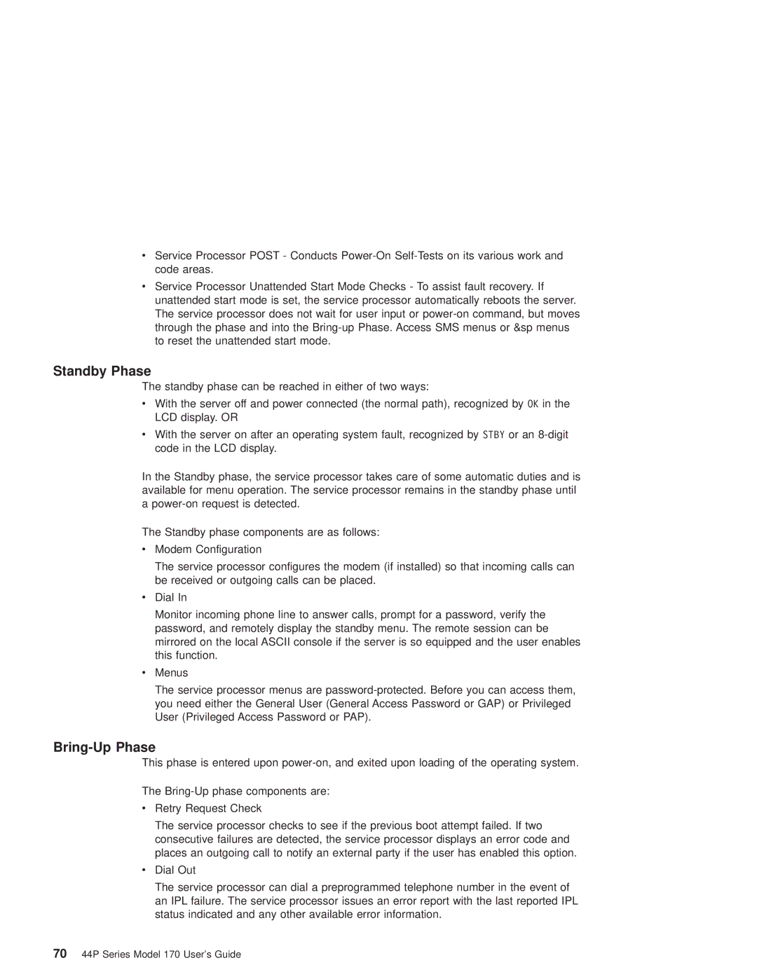 IBM RS/6000 44P manual Standby Phase, Bring-Up Phase 