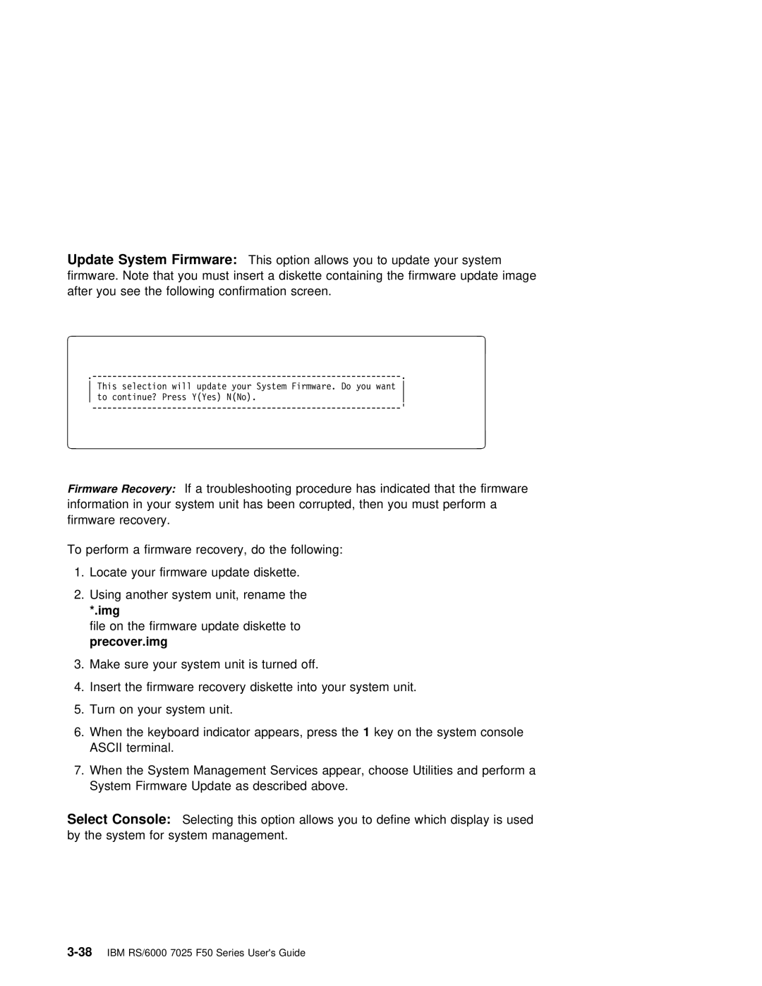 IBM RS/6000 7025 manual Firmware, Select Console, Img 