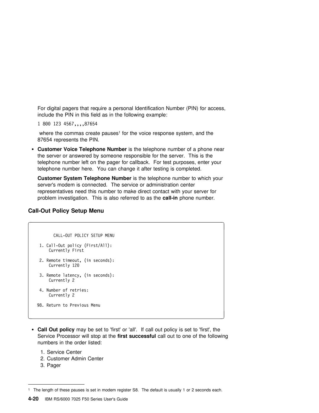 IBM RS/6000 7025 manual Pin, Call-Out, Call Out 