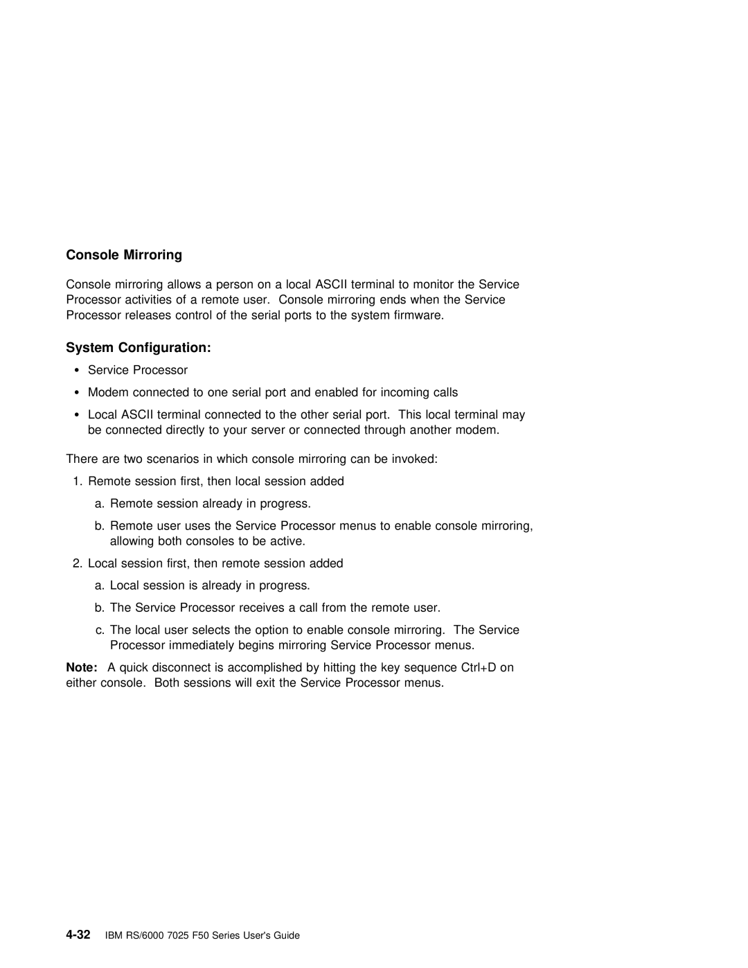 IBM RS/6000 7025 manual Console Mirroring, System Configuration 