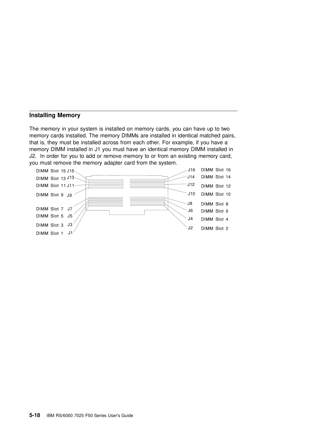 IBM RS/6000 7025 manual Installing Memory, Dimm 