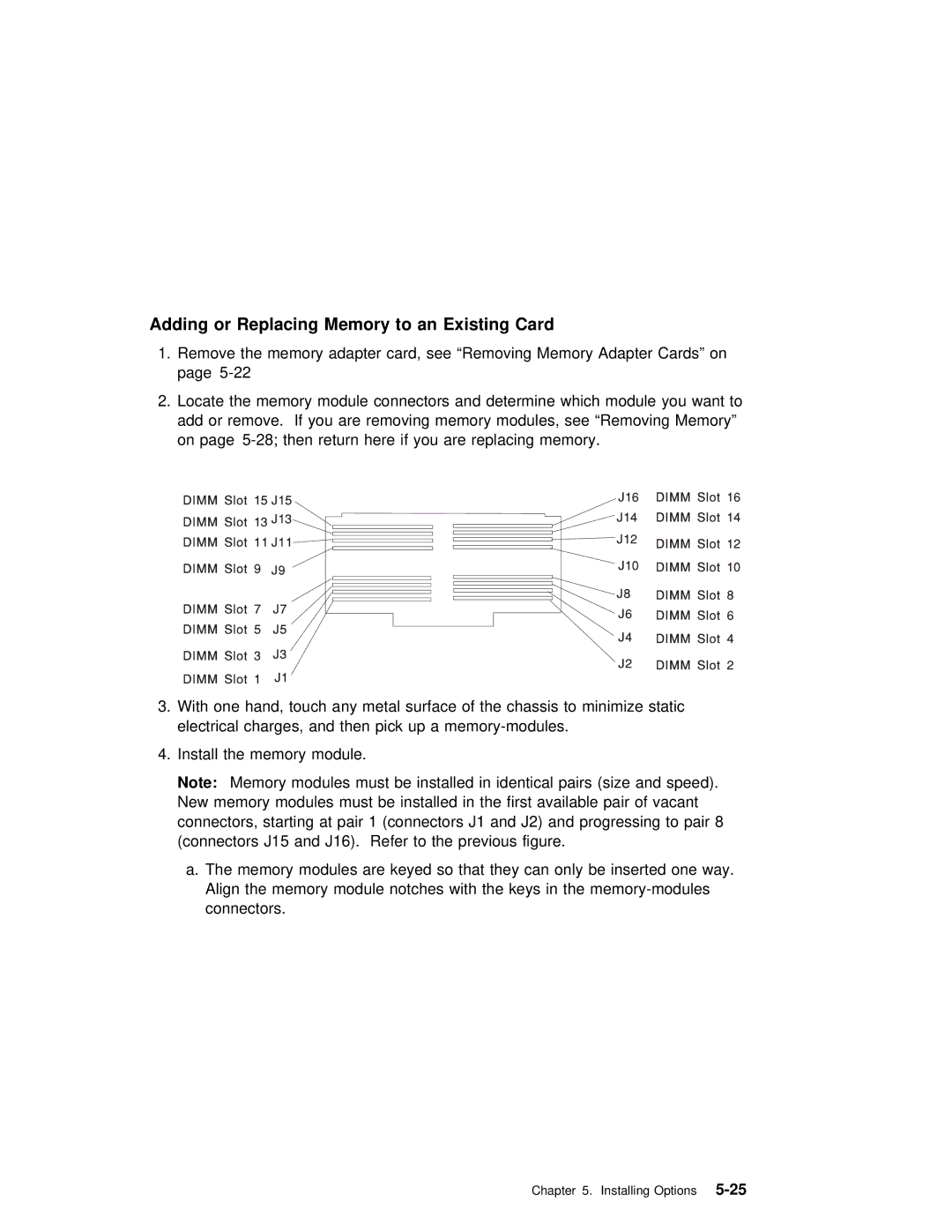 IBM RS/6000 7025 manual Adding or Replacing Memory to an Existing Card 