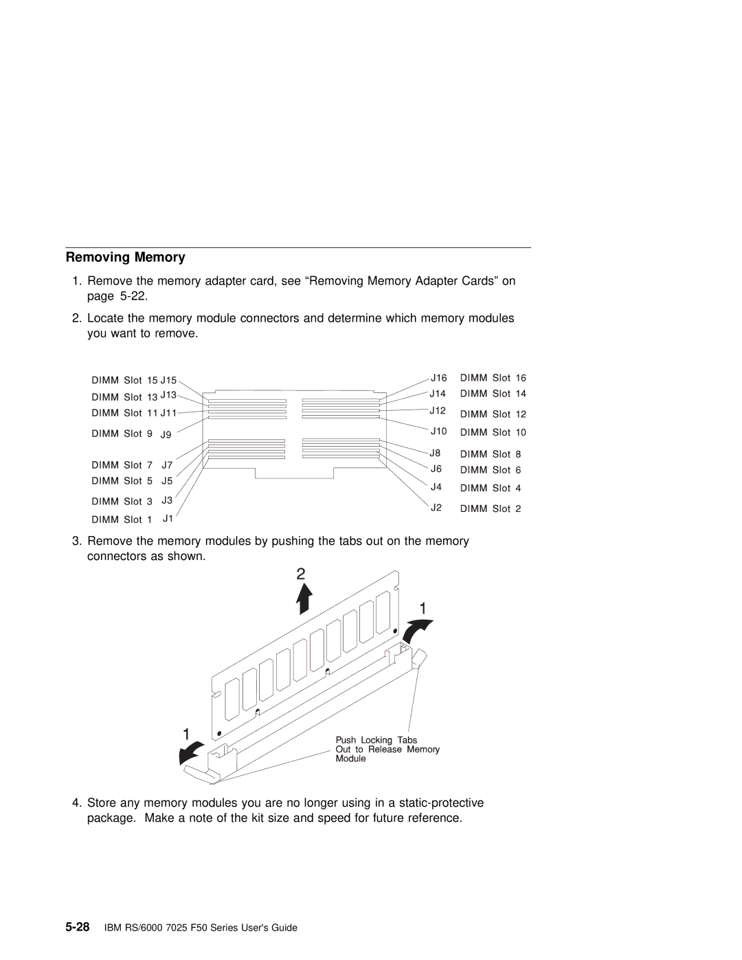 IBM RS/6000 7025 manual Removing Memory 