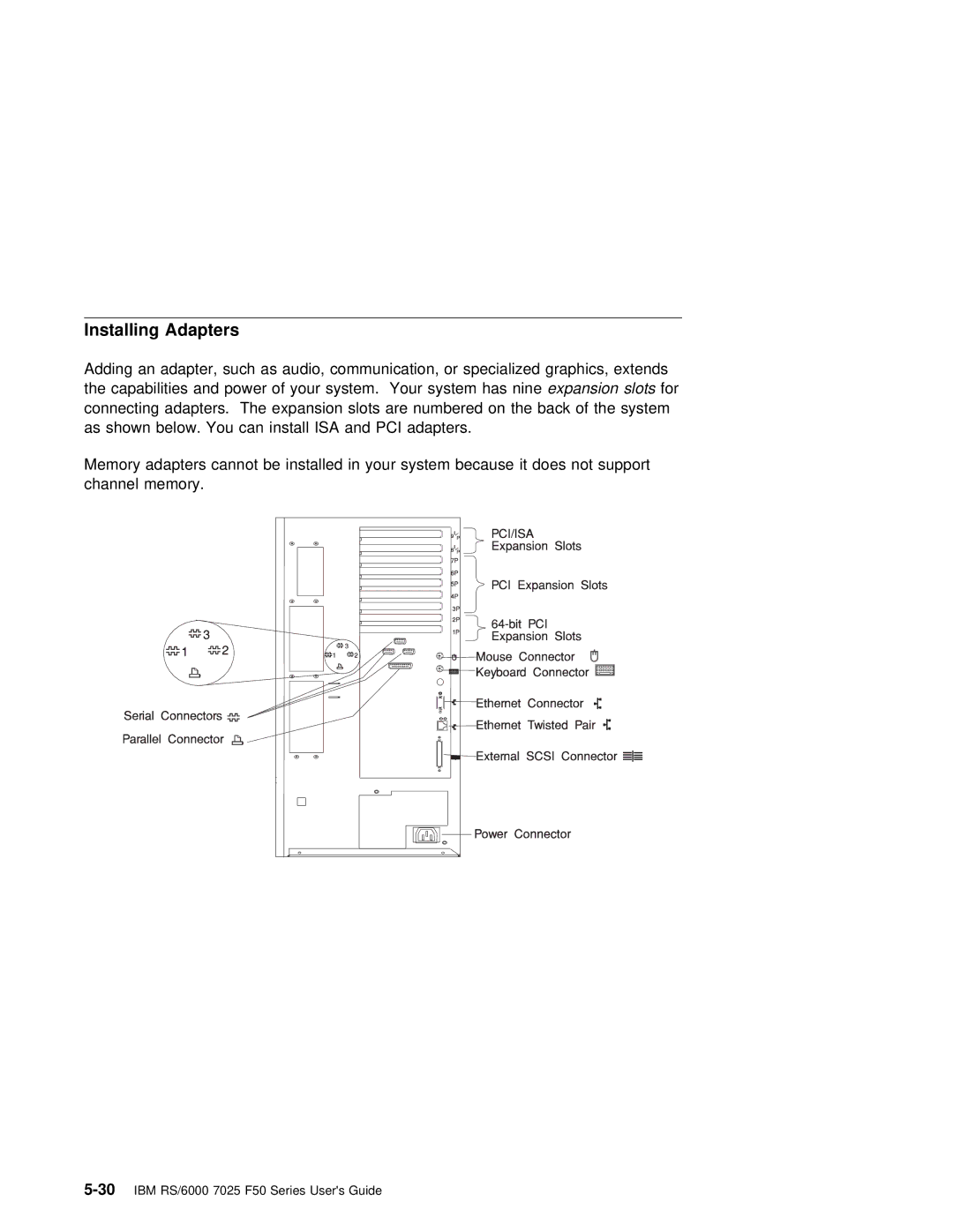 IBM RS/6000 7025 manual Installing Adapters, Isa Pci 