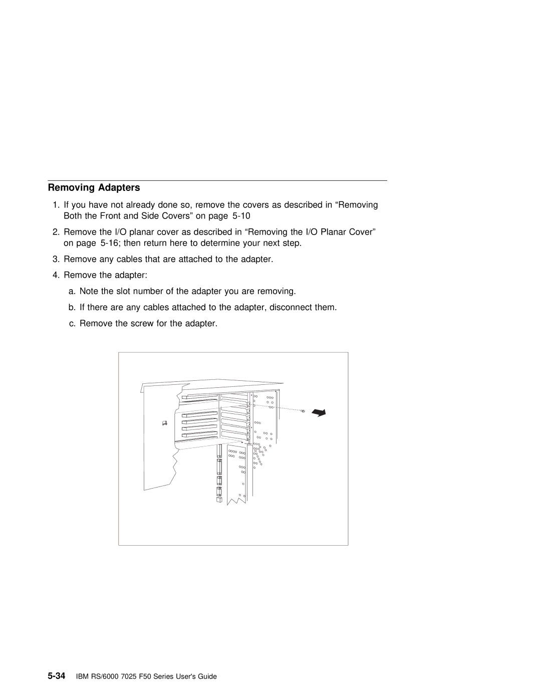 IBM RS/6000 7025 manual Removing Adapters 