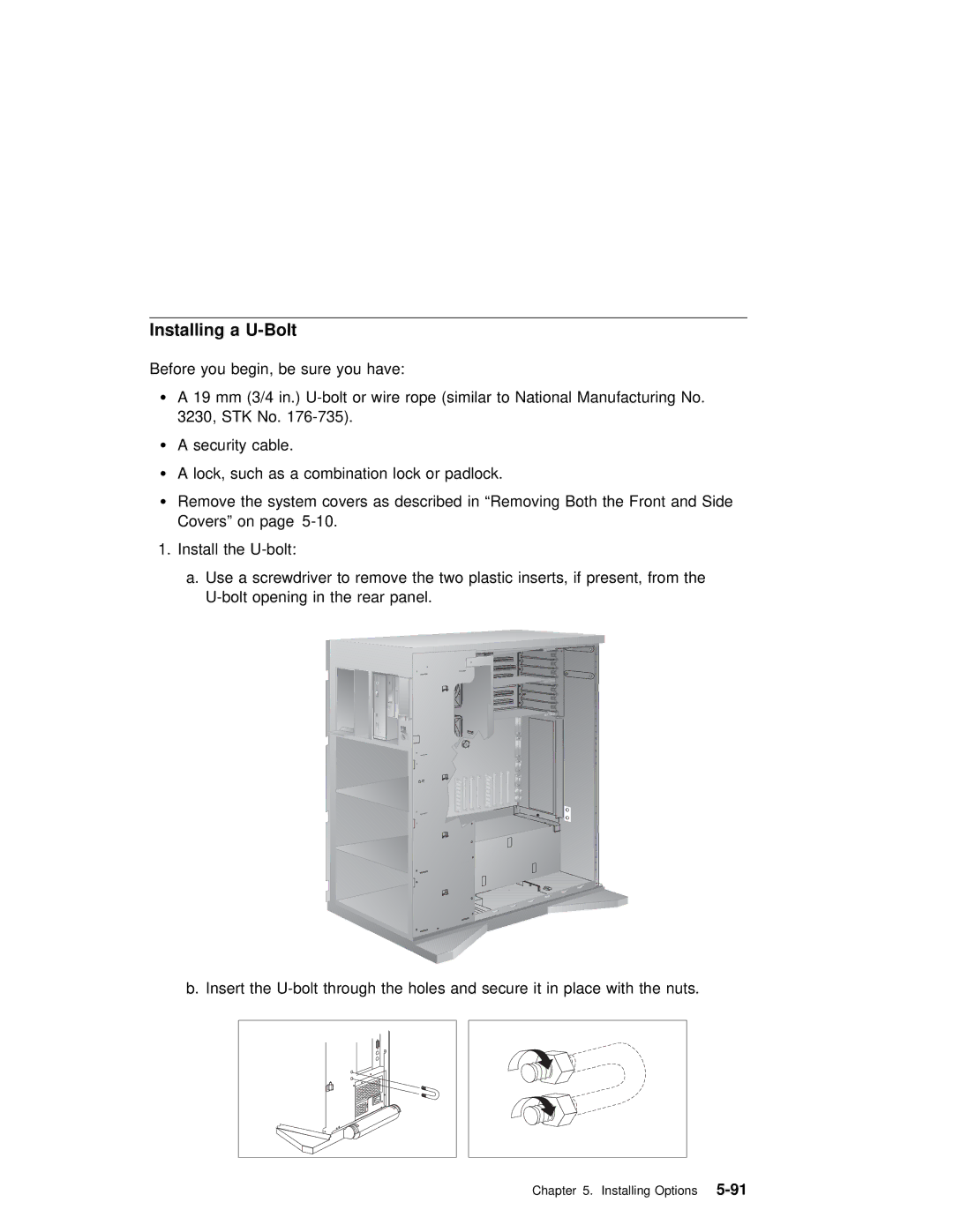 IBM RS/6000 7025 manual Installing a U-Bolt 