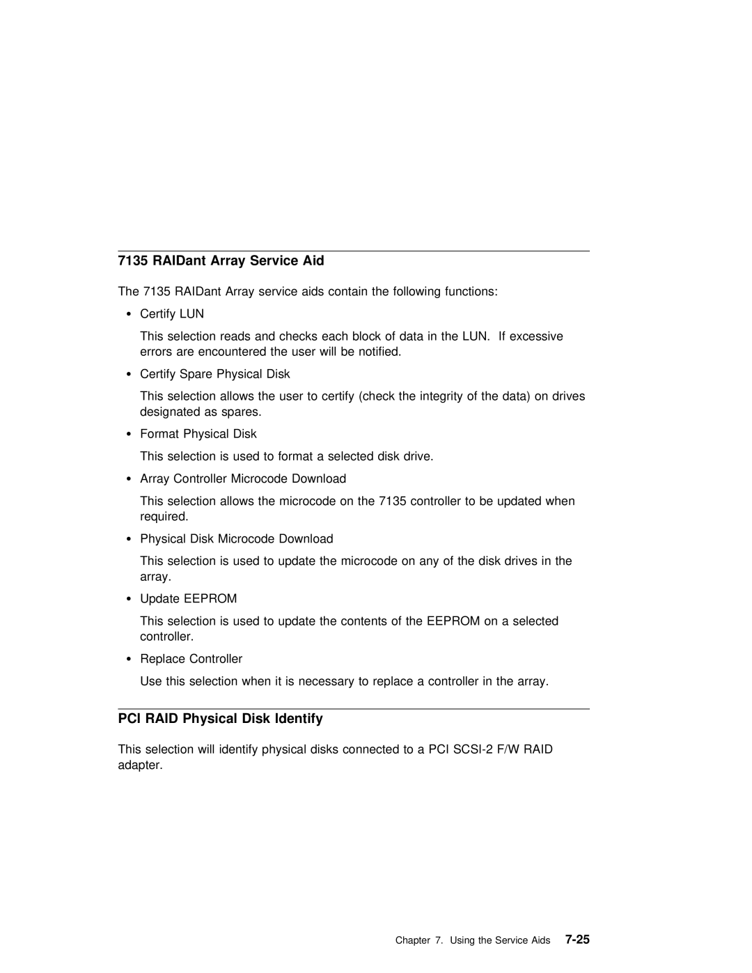 IBM RS/6000 7025 manual RAIDant Array Service Aid, PCI RAID Physical Disk Identify 