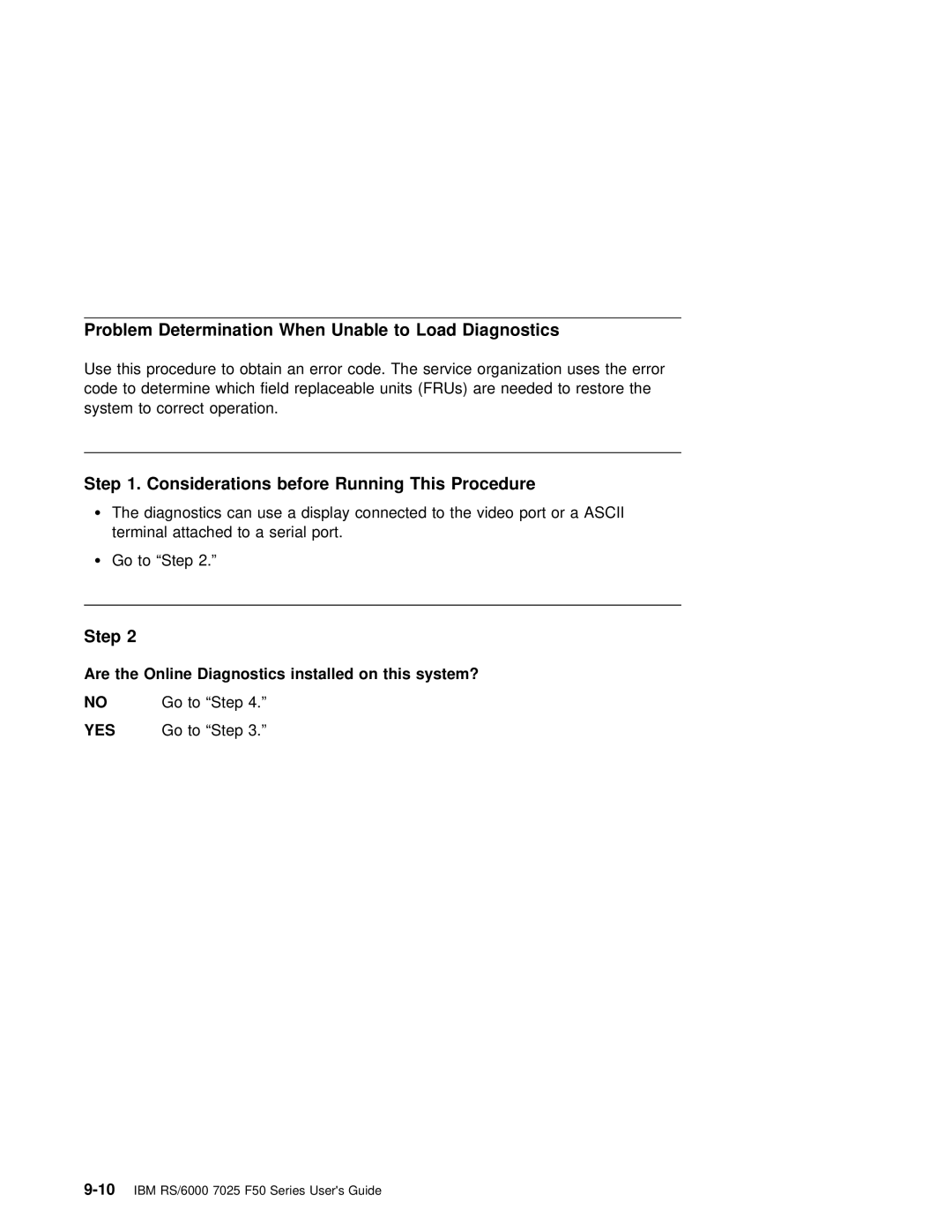 IBM RS/6000 7025 manual Unable to Load Diagnostics, Considerations before Running This Procedure 