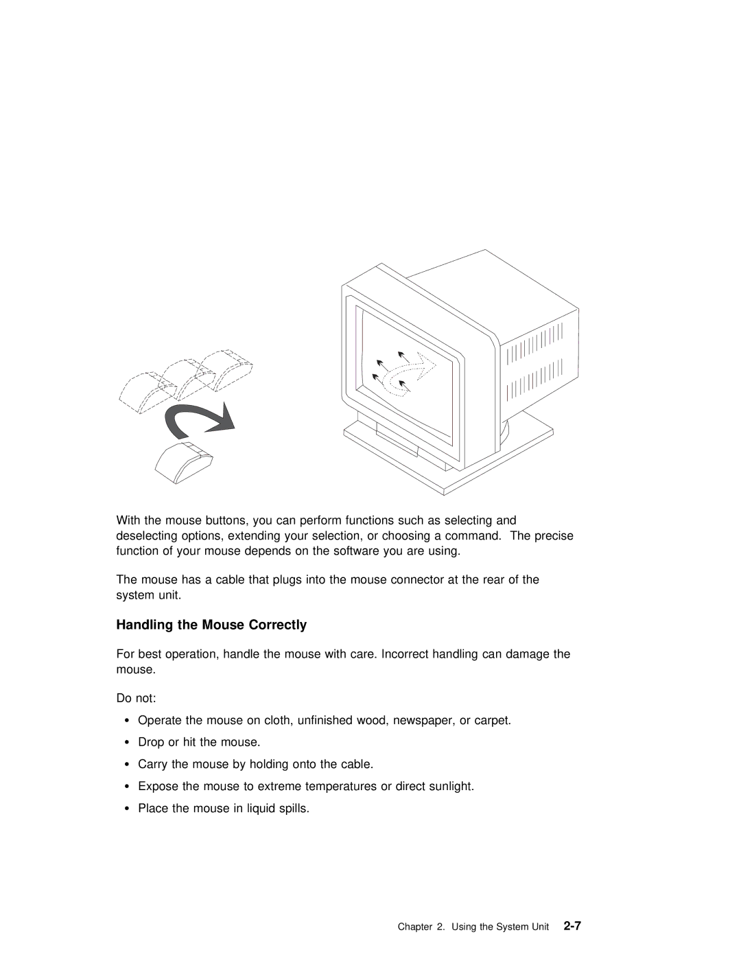 IBM RS/6000 7025 manual Handling the Mouse Correctly 