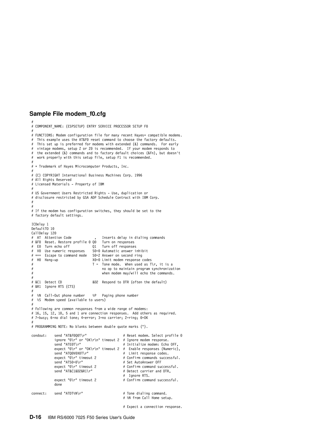 IBM RS/6000 7025 manual Sample File modemf0.cfg, Rts 