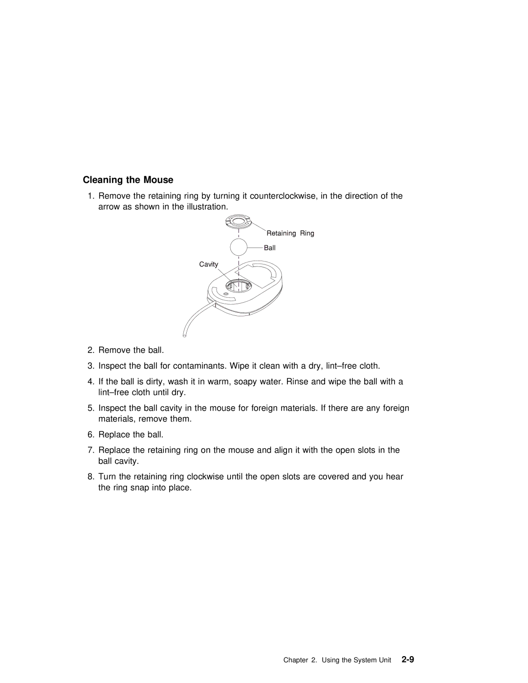 IBM RS/6000 7025 manual Cleaning the Mouse 