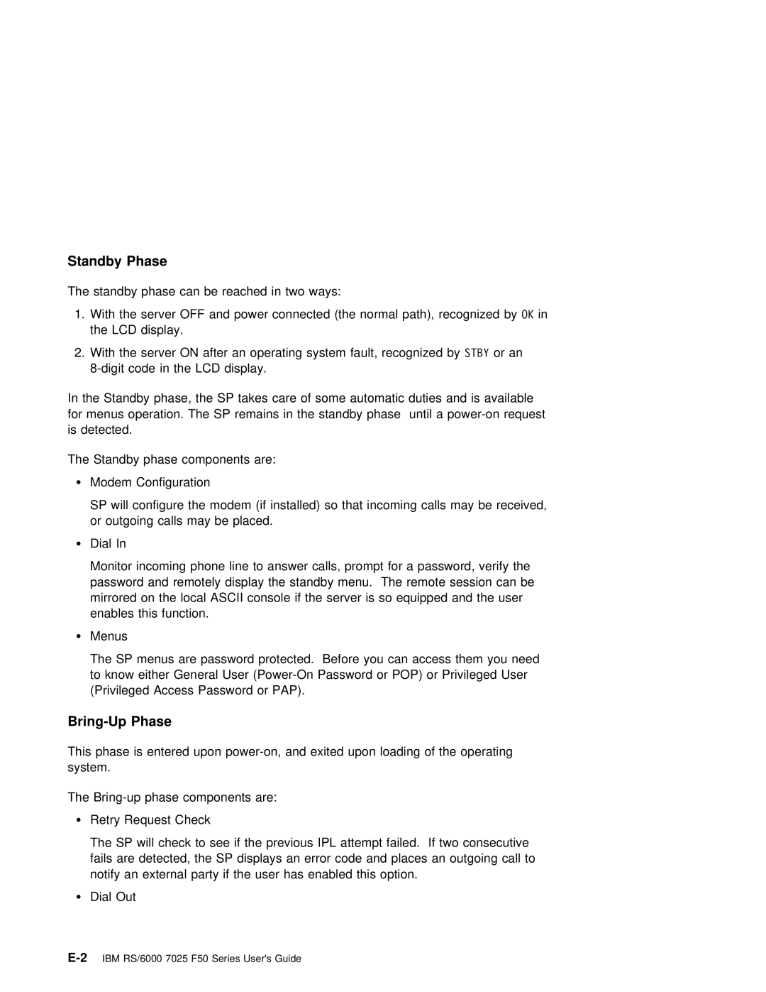IBM RS/6000 7025 manual Standby Phase, Bring-Up Phase, Lcd 