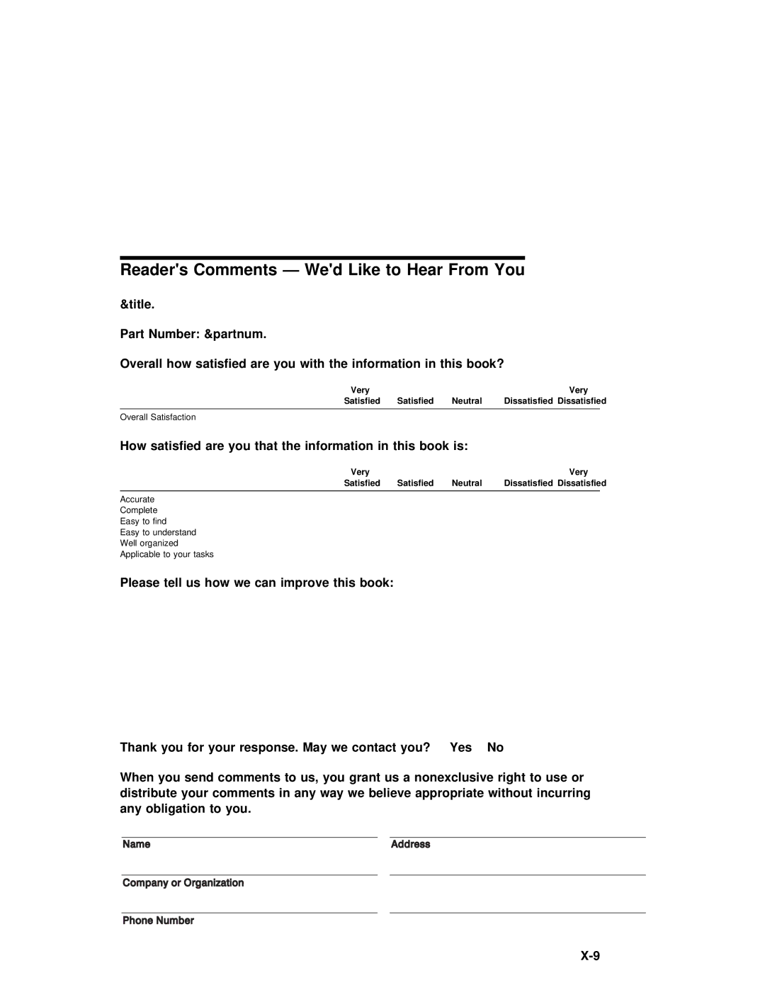 IBM RS/6000 7025 Title Part Number &partnum, How satisfied are you, This, How Satisfied, You that, You For, You? YesØ 