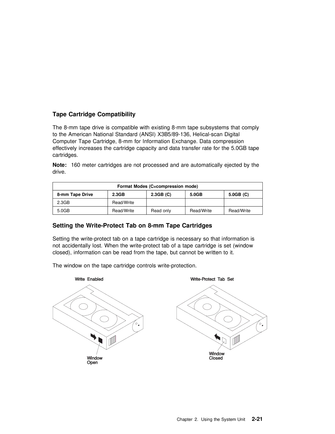 IBM RS/6000 7025 manual Cartridge Compatibility, Setting the Write-Protect Tab on, Mode Mm Tape Drive 3GB, 0GB 