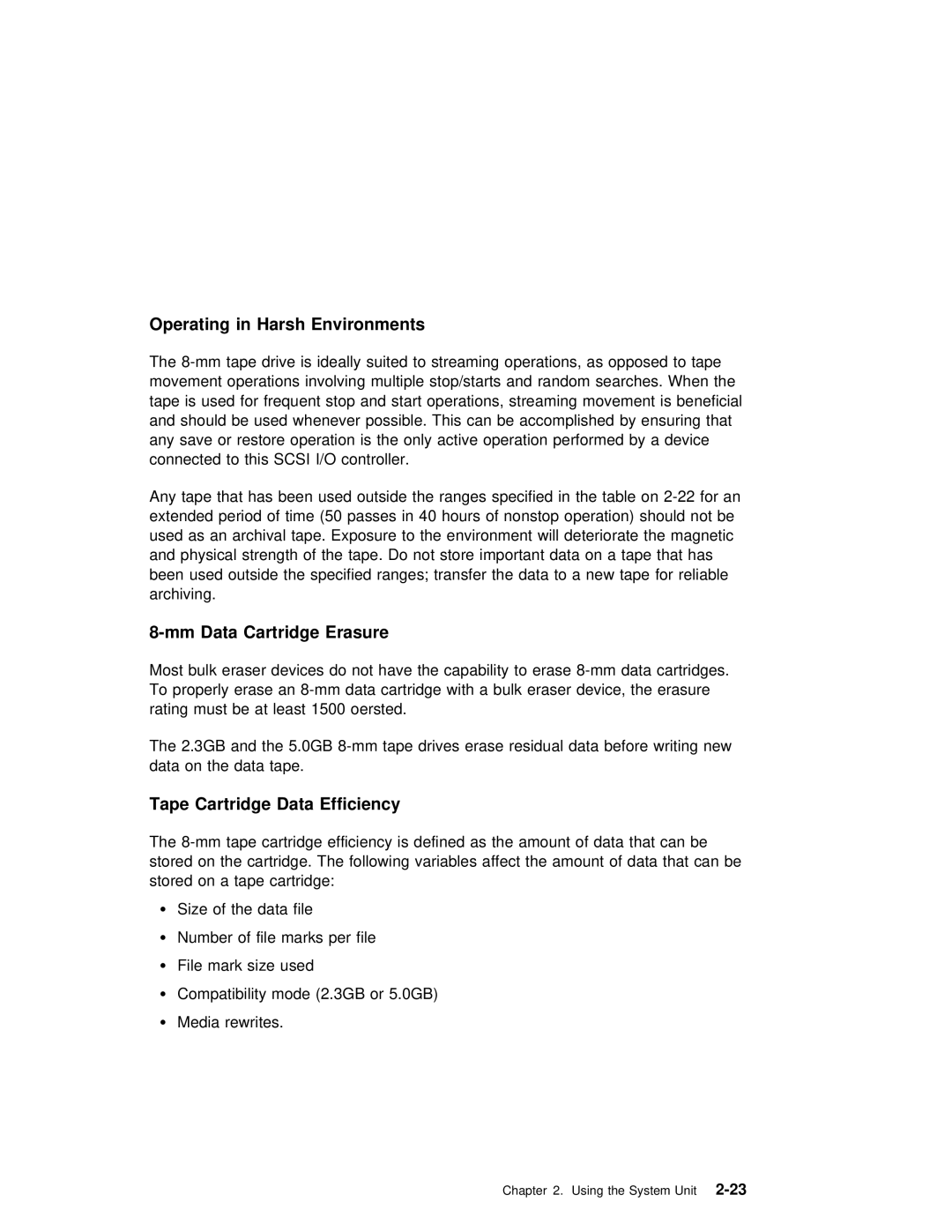 IBM RS/6000 7025 manual Environments, Tape Cartridge Data Efficiency, Operating, Mm Data 