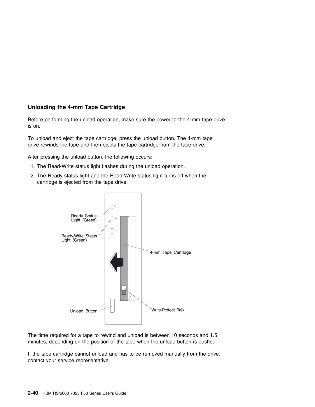 IBM RS/6000 7025 manual Unloading the 4-mm Tape Cartridge 