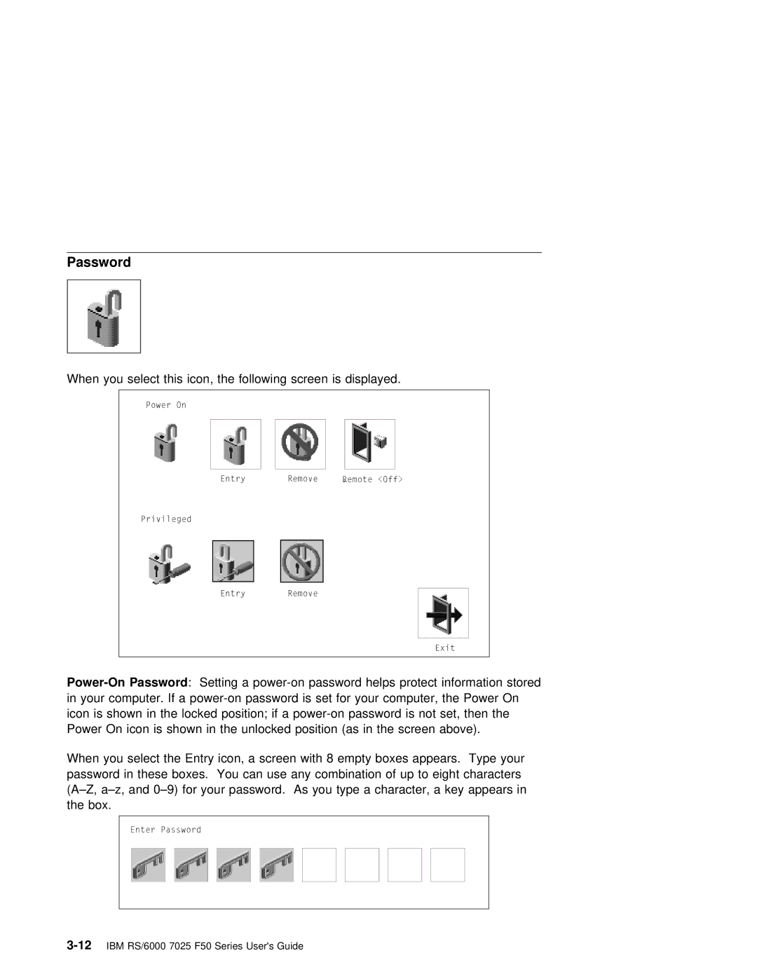 IBM RS/6000 7025 manual Password 