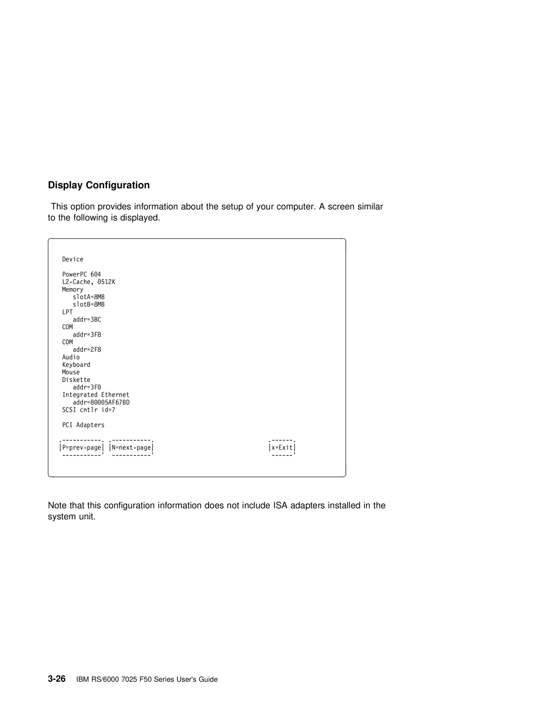 IBM RS/6000 7025 manual Display Configuration 