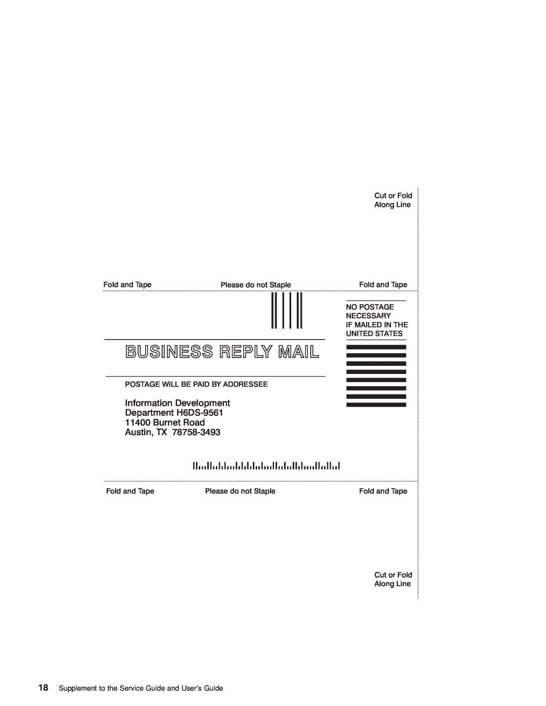 IBM RS/6000 7043 43P Series manual Business Reply Mail, Information Development Department H6DS-9561 11400 Burnet Road 