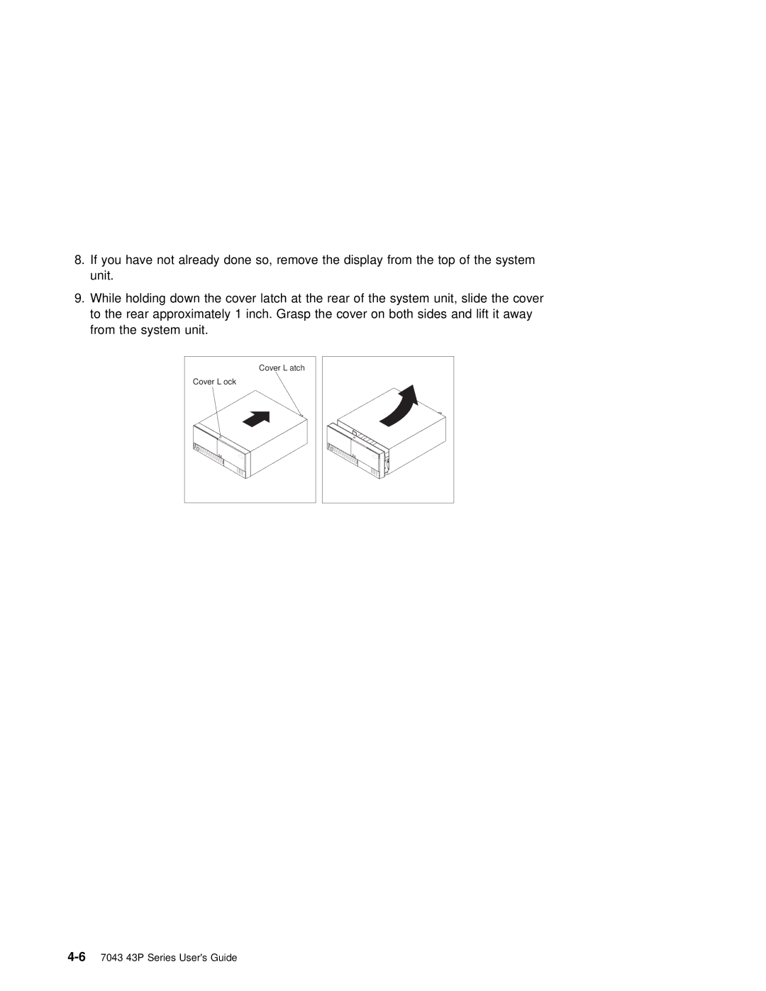 IBM RS/6000 7043 43P manual Cover L atch Cover L ock 